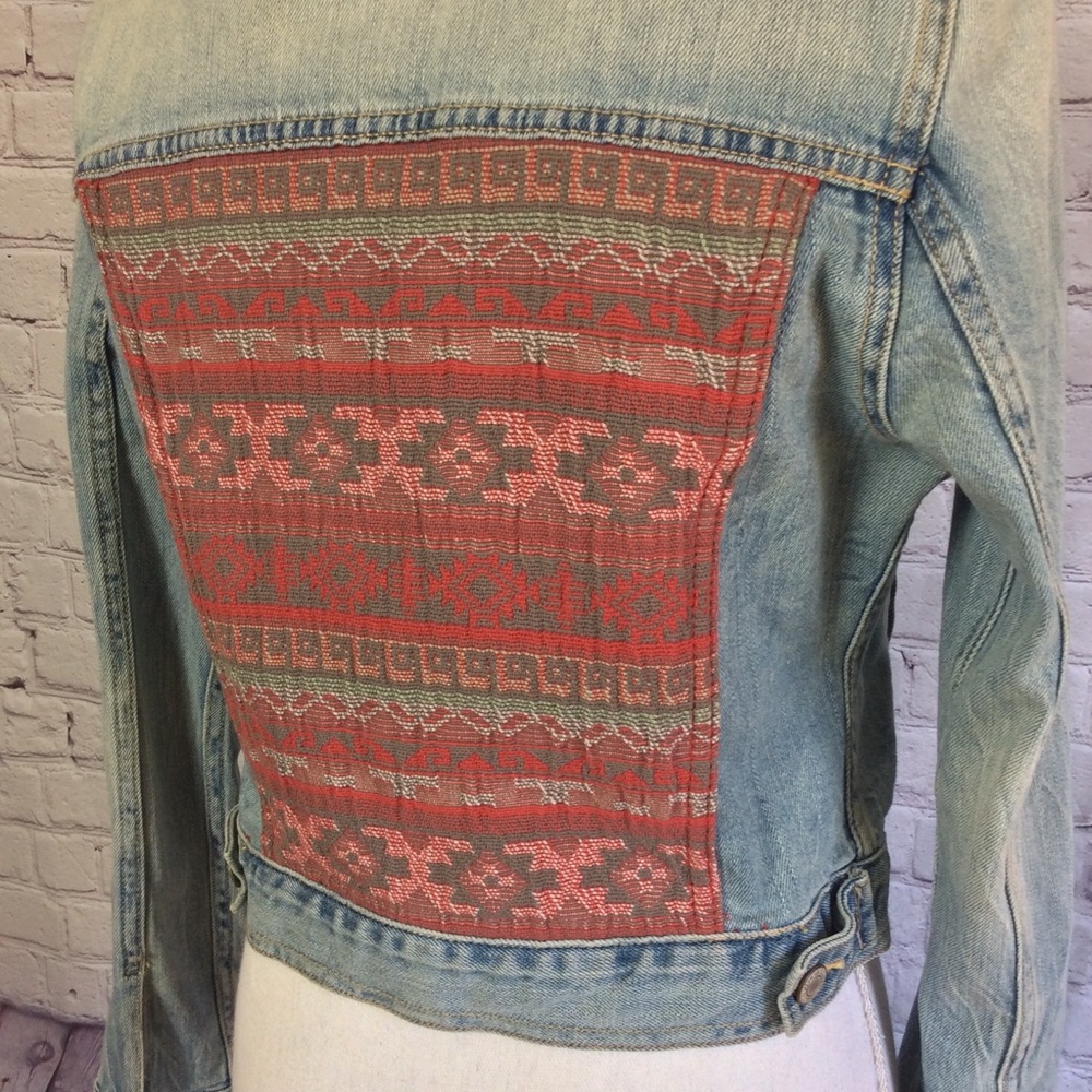 AEO Embroidered Boho distressed denim jacket
